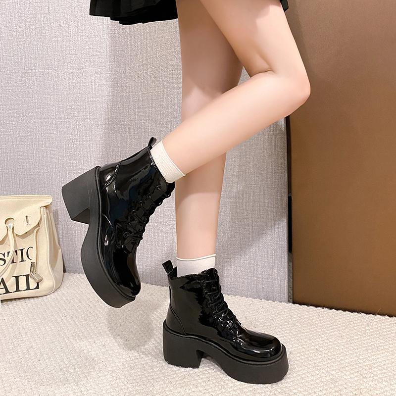 Winter New Thick Heel Single Boots Women's Round Head Front Strap Thick Sole Anti-slip Wear-resistant Short Boots