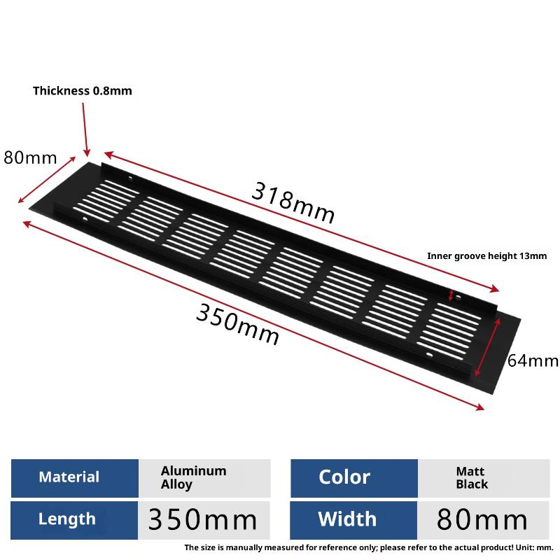 1Pcs Household Air Vent Grille Wall Ventilation Cover Wardrobe Parts 50/60/80mm*150-500mm Aluminum For Cupboard DIY Accessories