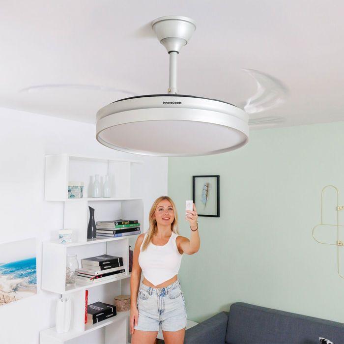 Ceiling Fan - Silteez - InnovaGoods - LED Light - 4 Retractable Blades - 80 W