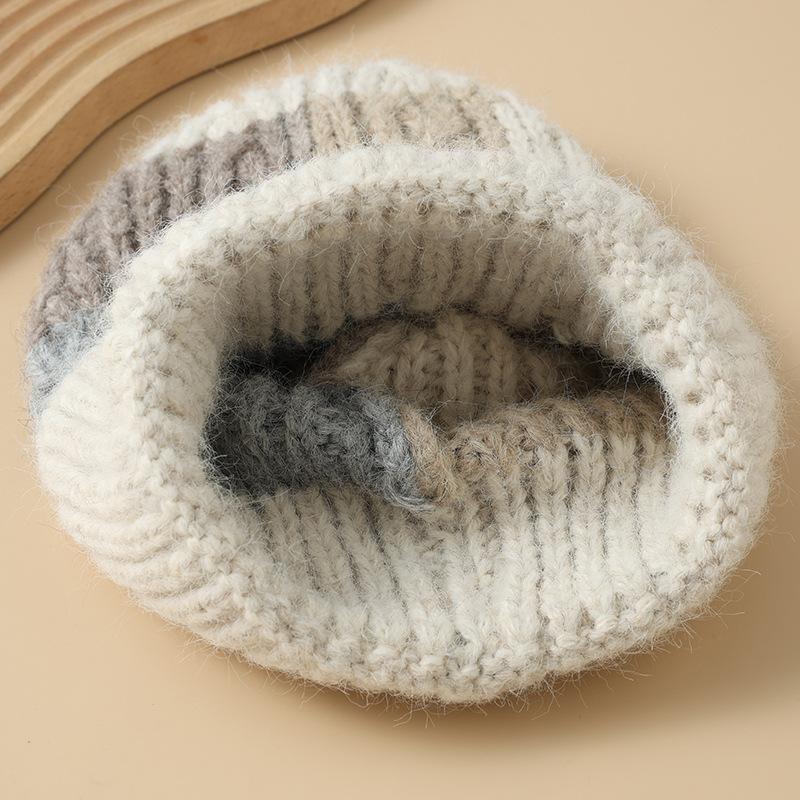 New Autumn and Winter Square Color Block Knitted Wool Hat American Big Head Windproof Pullover Hat Outdoor Casual Warm Hat