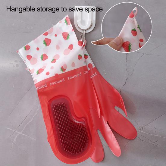 2Pcs Waterproof Strawberry Brush Gloves Convenient Powerful Cleaning Versatile Housework Gloves for Tableware