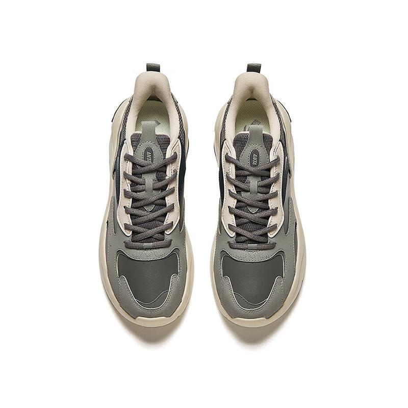 Anta Gravity Thick Sole Shock Absorbing Wear Resistant Height Increasing Low Top Dad Shoes Men sneaker Gray White 112418813-6