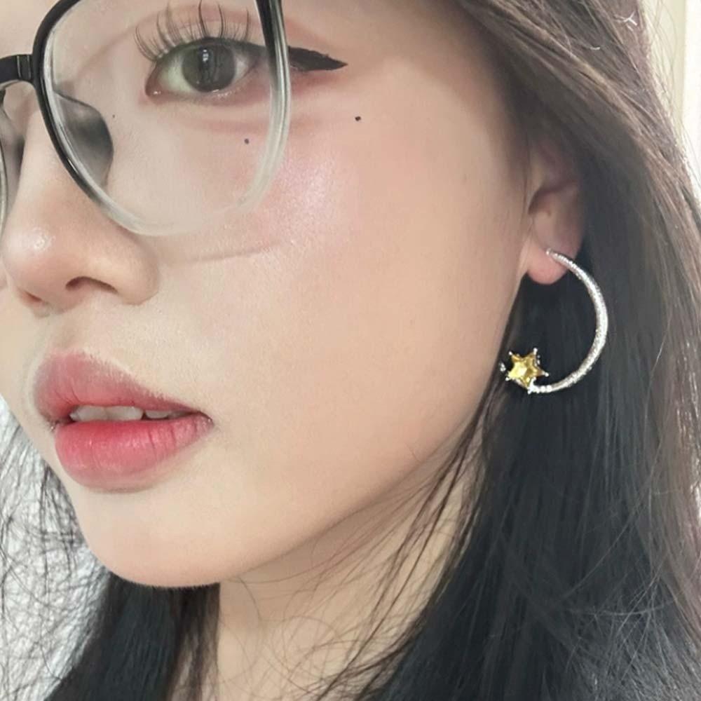 1 pair Hypoallergenic Nickel-Free Celestial Open Hoops Shiny Zircon Studs Birthday Gift for Her
