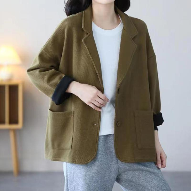 

Пальто для женщин Хлопок Осень Зима Утепленное Повседневное Оверсайз Однотонное Большие Карманы Пальто-пиджак XXL дубильная кора