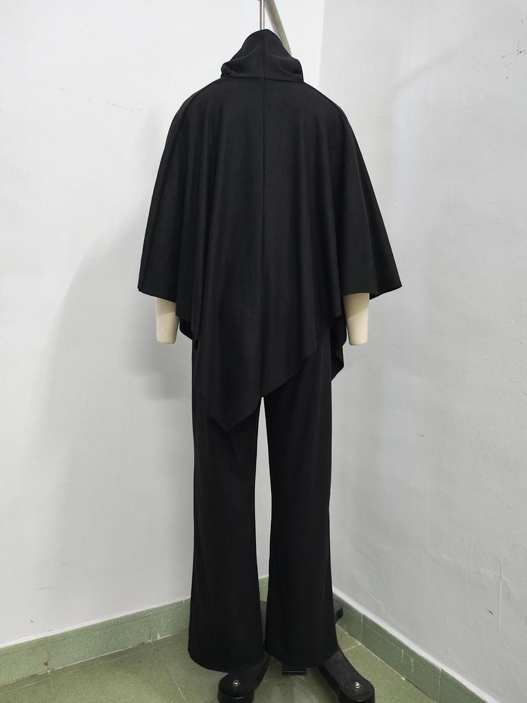 European & American Women's Fall/Winter Fleece Stand-up Collar Cape and Wide-leg Pants Set
