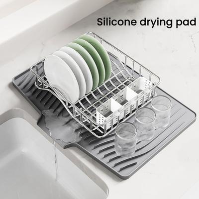 Tapis d'Égouttement en Silicone Résistant à la Chaleur Design Incliné Forme Rectangulaire Tapis de Cuisine Style Nordique Tapis de Séchage de Vaisselle