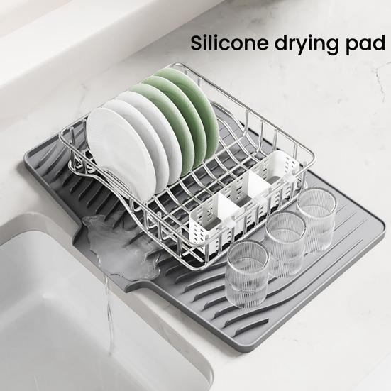 Silicone Drain Mat Heat-Resistant Sloped Design Rectangular Shape Kitchen Mat Nordic Style Dish Drying Mat