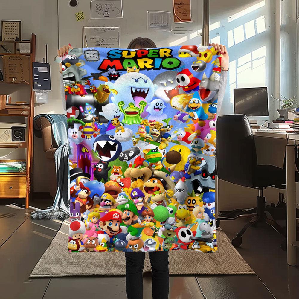 Super Mario Cartoon printing Flannel Blanket Bedroom Sofa Camping Warm blanket Gifts for family and friends-MJ017