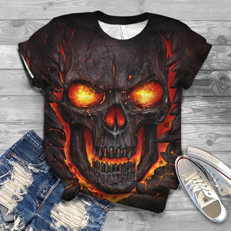 

Summer Round Neck Funny Kull Pattern 3D Print Top Fashionable Casual Short Sleeved Men s T-shirts XS