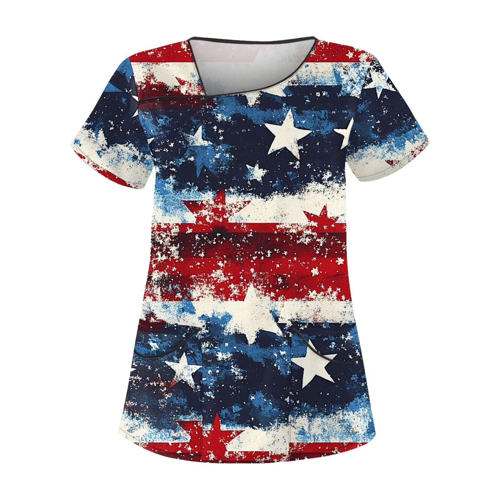 

Women s Printed Work Clothes With Skew Collar And Double Layer Pocket Basic Tops Pullover M