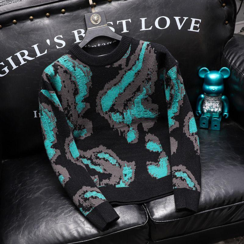 Fashion Graffiti Jacquard Sweater Autumn and Winter New Men Knitted Sweater Round Neck Pullover Trendy Versatile Sweater