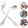 1 Set Stainless Steel Adaptive Utensil Left Handed Offset Spoon Fork Angled Curved Utensil Self Feeding Cutlery for Adults Elderly