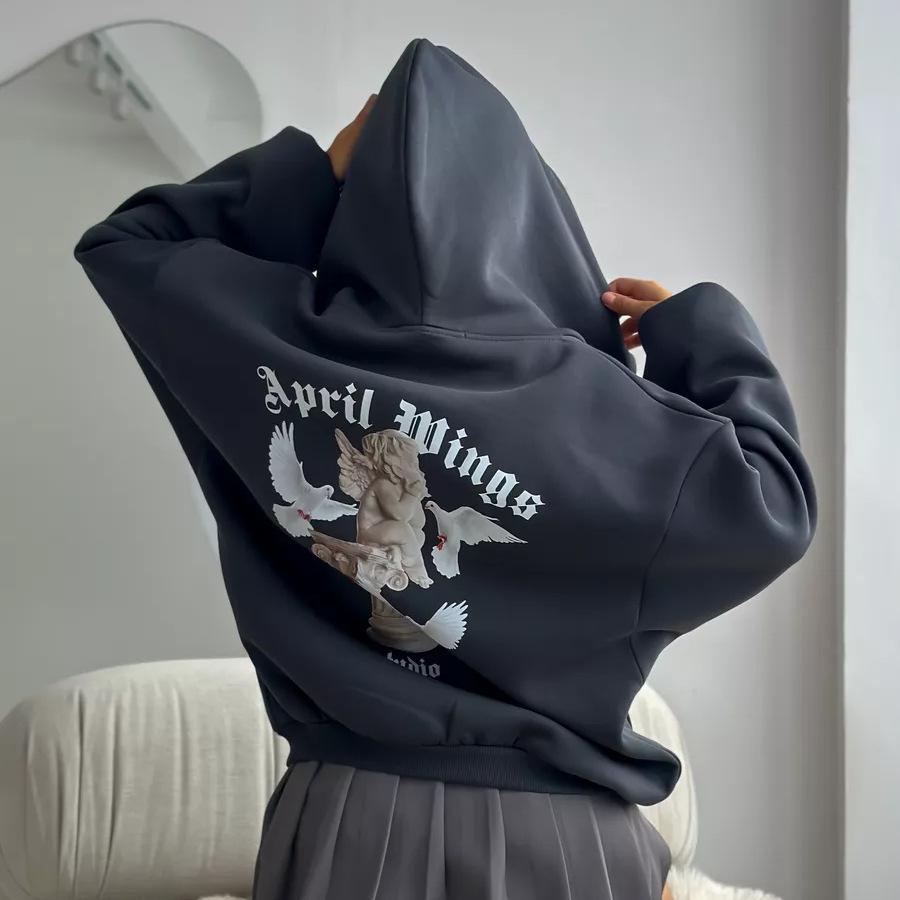 Damen Kapuzenjacke mit Rückendruck, Europäischer & Amerikanischer Stil, Grenzüberschreitend: Herbstmode, Lockere Passform, Süß & Würzig