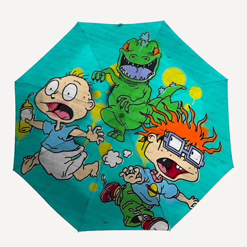 Rugrats Dino Automatic Open Umbrella Compact Foldable Design, Durable Fabric for Casual Travel Companion for Outdoor a0822044