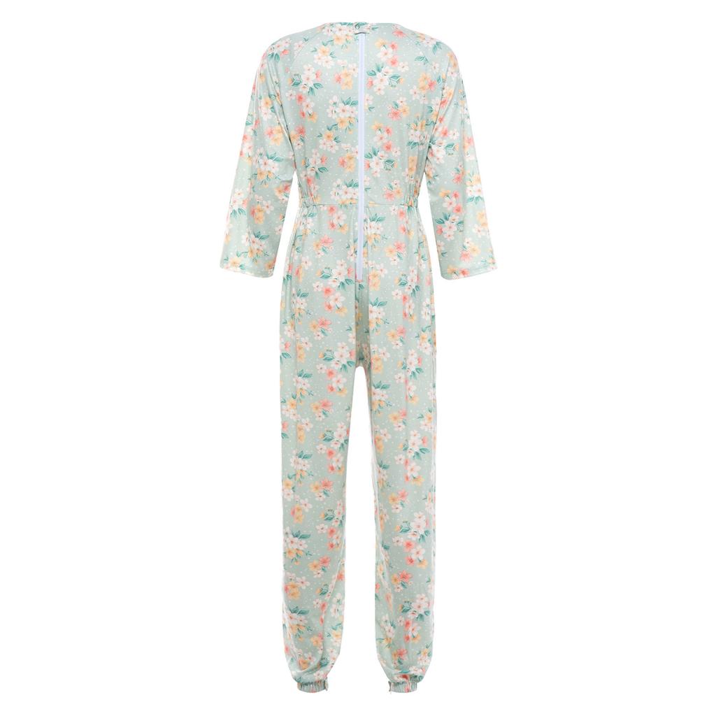 Women Special Needs Adaptive Romper Back and Leg Zipper Long Sleeve Long Pants Anti-strip Jumpsuit for Elderly Alzheimer Patient
