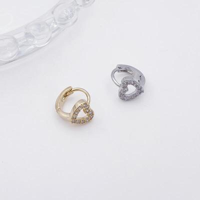Mini Cubic Heart One-Touch Ring Nickel-Free Earrings (1 Pair)