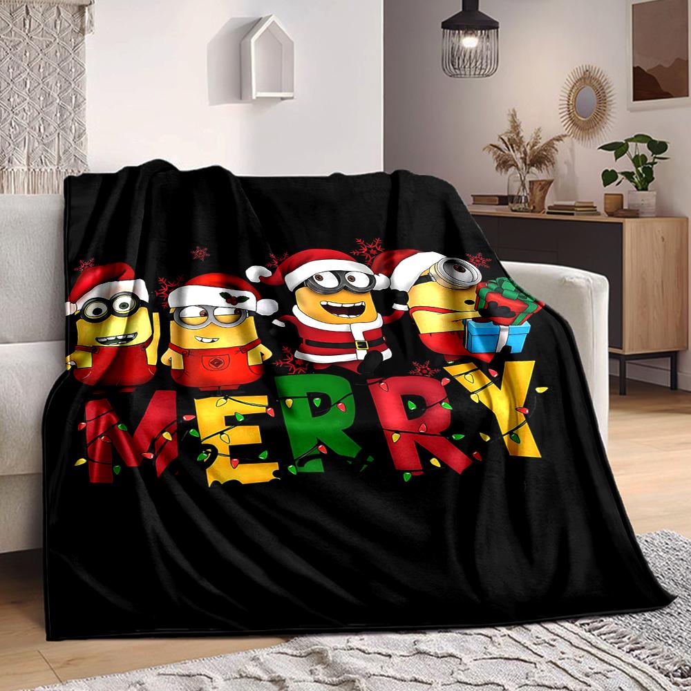 1Pc Christmas Minions Celebration Blanket Soft And Comfortable Casual Warm Camping Travel Christmas Halloween Gift M91758