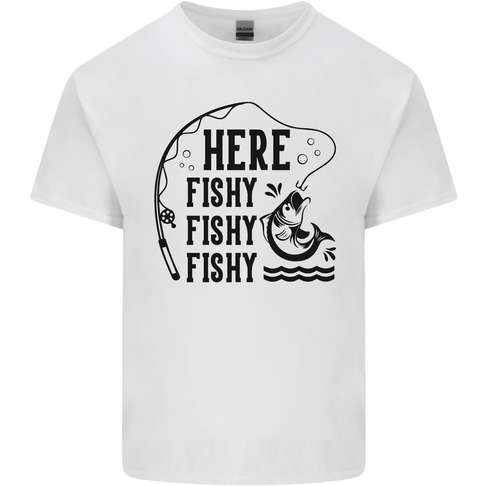 Here Fishy Fishy Funny Fishing Fisherman Mens Light Cotton T-Shirt 4XL