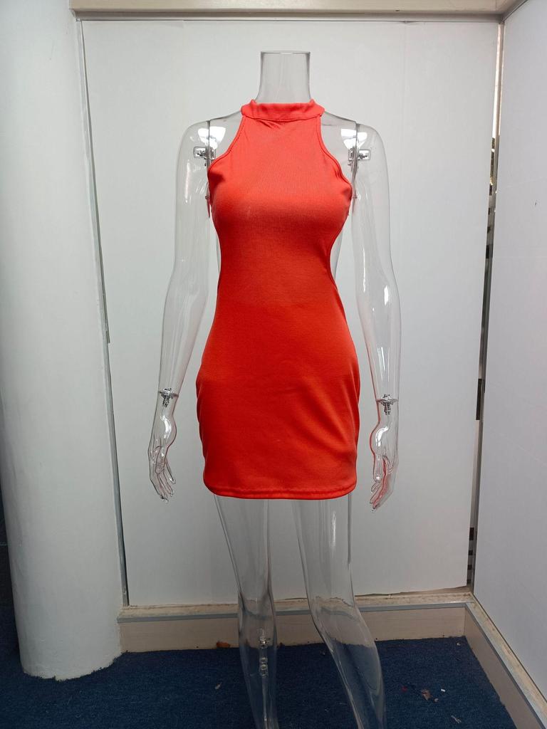 Άνοιξη/Καλοκαίρι Φθινόπωρο/Χειμώνας Νέο γυναικείο σέξι φόρεμα με ψηλό λαιμό με κούφιο στήθος με ανοιχτή πλάτη Τσάντα στη μέση