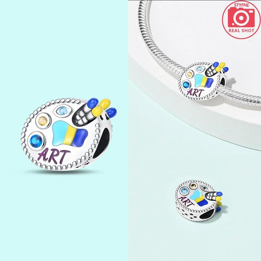 Copper Artist Brush Tools Color Palette Oil Painting Charms Girl Beads Fit Necklace Bracelets Diy Jewelry Gifts