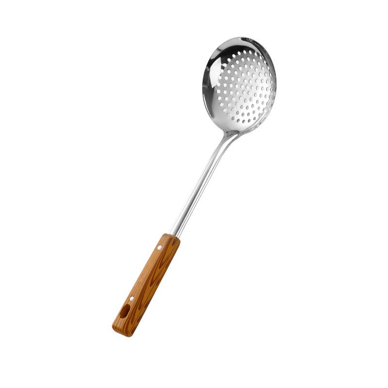 Stainless Steel Cookware Set with Heat-Resistant Wood Grain Handles, Spatula, Slotted Spoon, and Ladle - Durable Kitchen Utensils