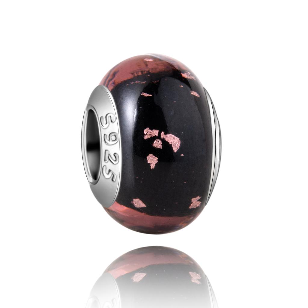  Charm Murano Vague Bleu Foncé Cuivré Coloré Compatible Bracelet Original Joli Charme Perles en Verre de Murano Fleur Rose Bijou