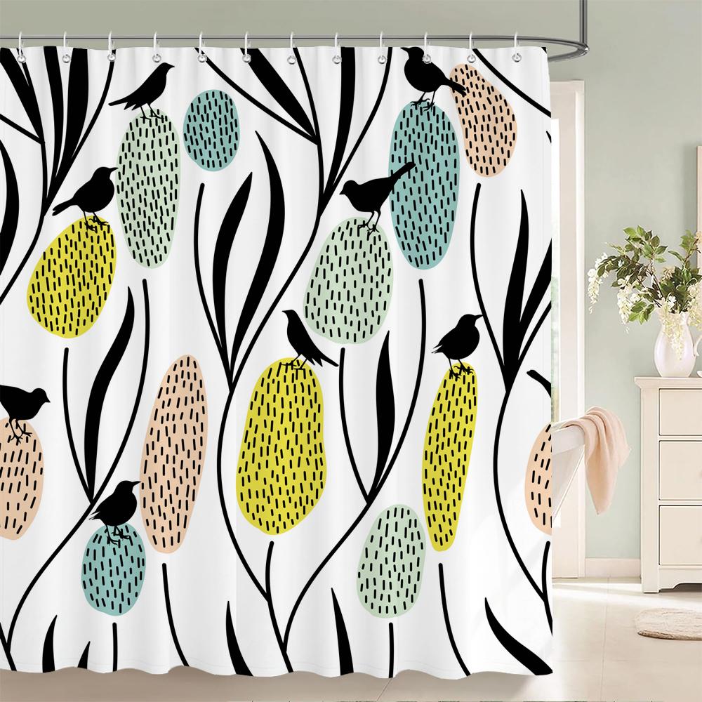 1 pack of Green leaf plant pattern polyester shower curtain bathroom partition curtain with hooks home decorative curtain