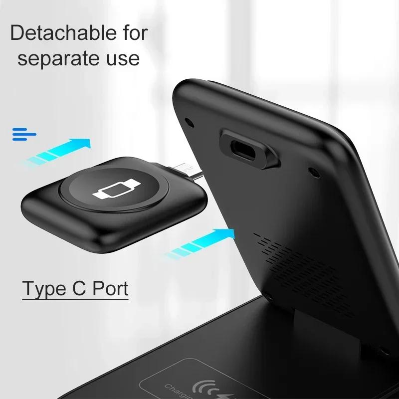 30W 3 in 1 Foldable Fast Wireless Charger Stand For iPhone 16 15 14 13 12 11  Watch 8 7 6 Airpods Pro Charging Dock Station