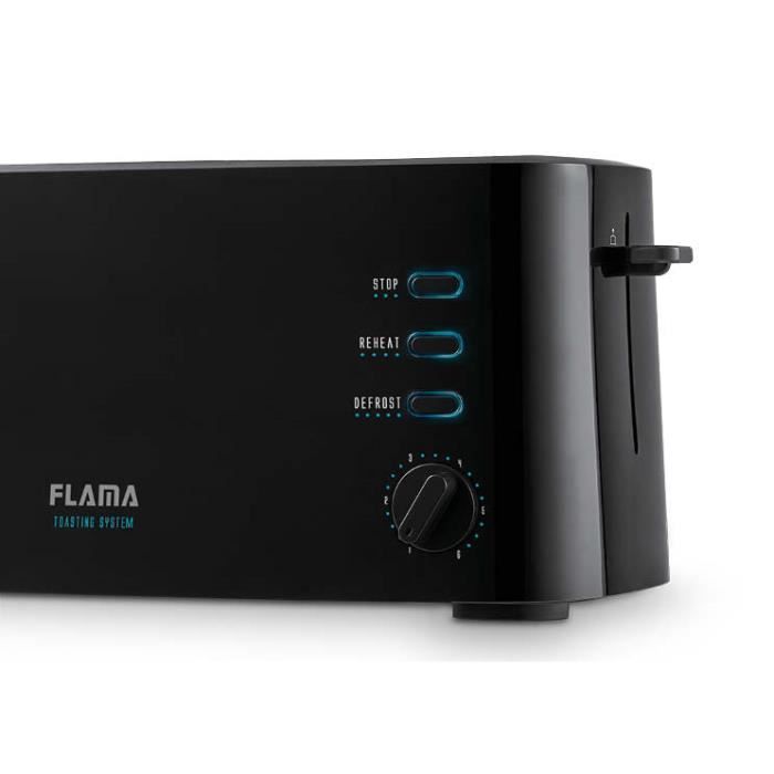 Grille-pain Flama 988FL, 980W, deux fentes longues et extra larges, fonctions de réchauffage, de décongélation et d'arrêt