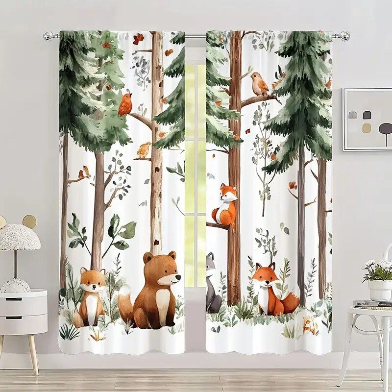 

Современные шторы с принтом лесных животных, украшения для окон, украшения для дома, украшения для комнаты 29Wx64L(75x166CM)x2