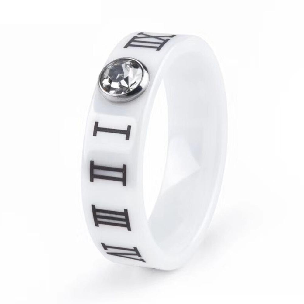 European  American Ceramic Roman Numeral 6MM Zircon Couple Rings Size 6