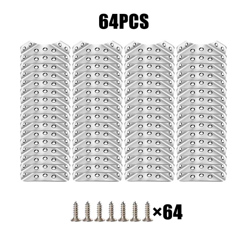 64pcs Corner Brackets Stainless Steel Furniture Angle Shelf Connector Cabinet Support Fixing Frame Corner Brace With Screws