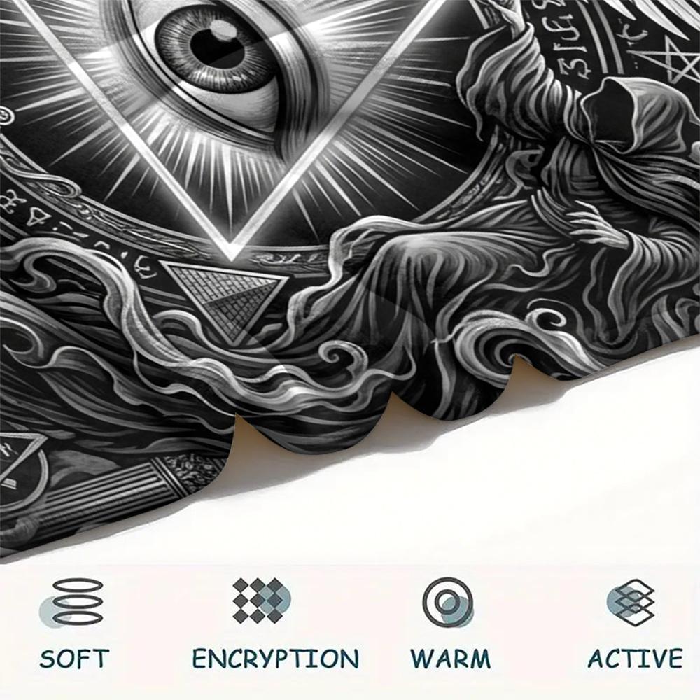 1Pc Knowing Eye Print Flannel Blanket, High quality Comfortable for All Seasons, Home Decor, Warmth and Comfort, Perfect for Christmas Gifts W136