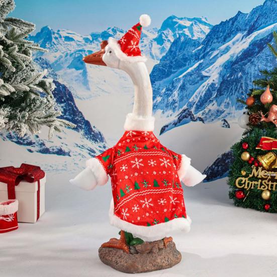 Christmas Goose Outfit Cute Porch Goose Clothes with Hat for 23" Goose Statue Outdoor Holiday Goose Costume for Patio Yard Lawn Decor