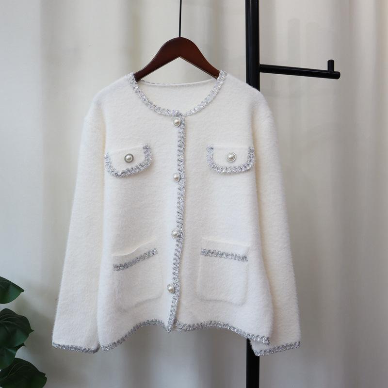 Imitation mink velvet knitted cardigan autumn and winter new round neck high-end sweater jacket women