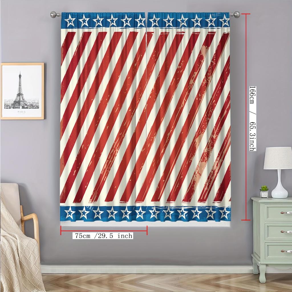 Red White Blue Striped Curtains Set of 2 Eyelet Polyester Light Filtering for Living Room Bedroom Decor