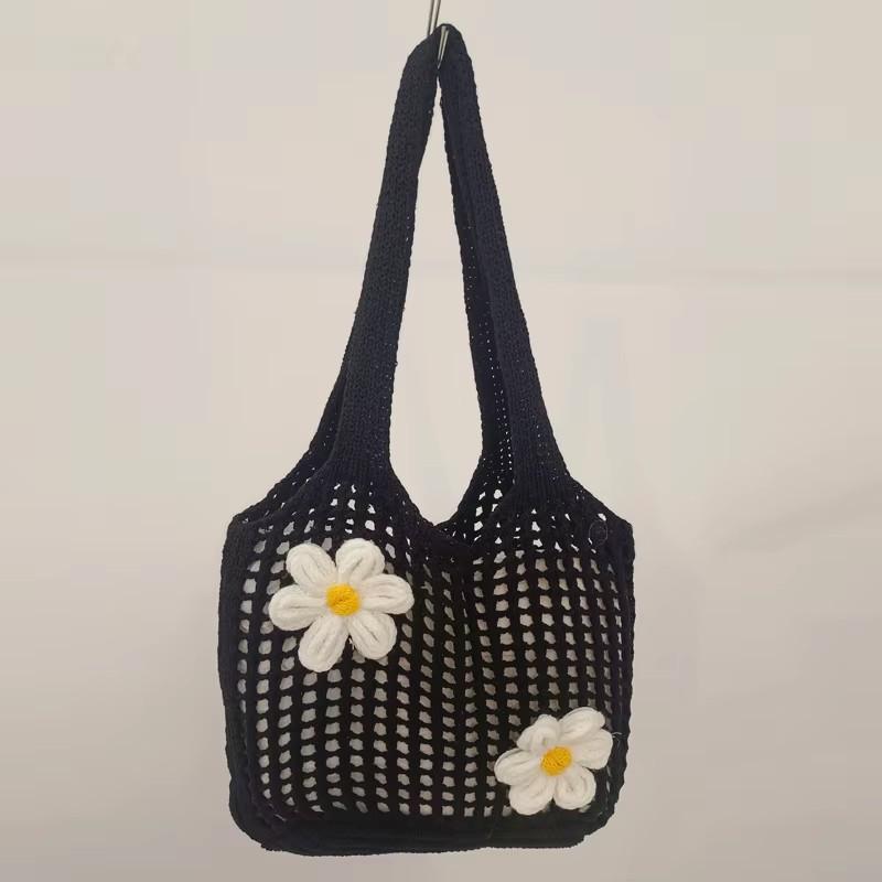 Women Knitted Shoulder Bag Tote Handbag Large Capacity Summer Beach Bag Lightweight Casual Top Handle Bag Chic Hobo Bag