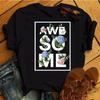Fashion Women T Shirt Flower Printed T Shirt Casual Black Tops 90s Ladies Girl Tee Shirt Female Harajuku Graphic T -Shirt