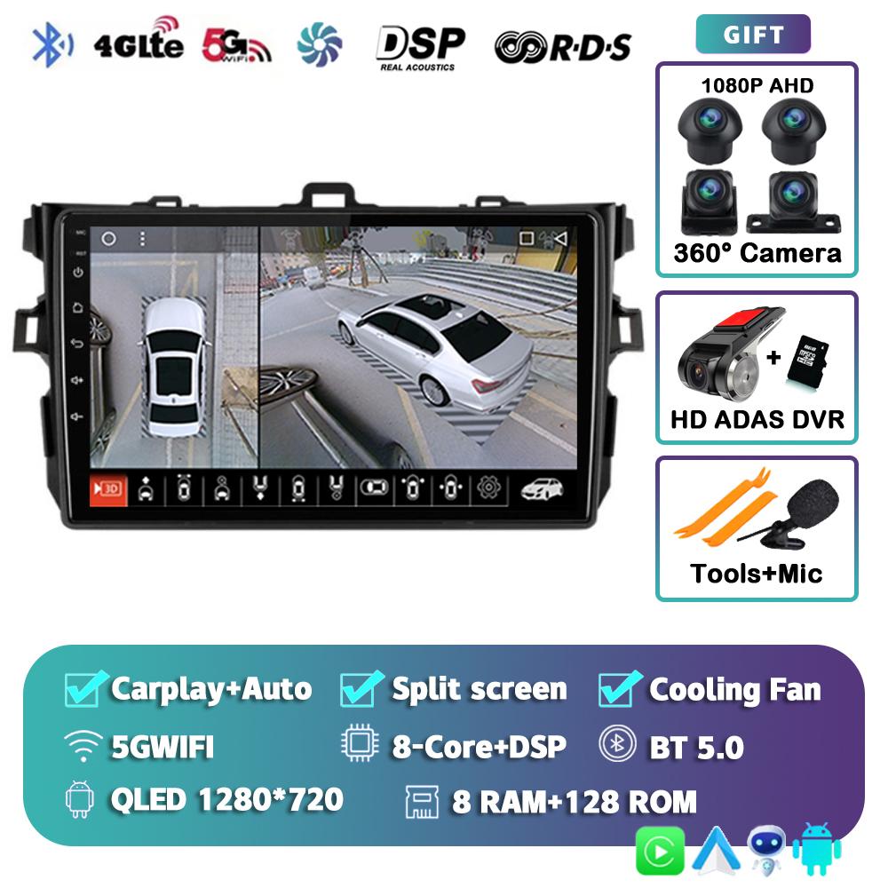 Android 14 Carplay 2din Car Radio For Toyota Corolla E140/150 2007 2008 2009 2010 2011 2012 2013 4G GPS Multimedia Player Stereo