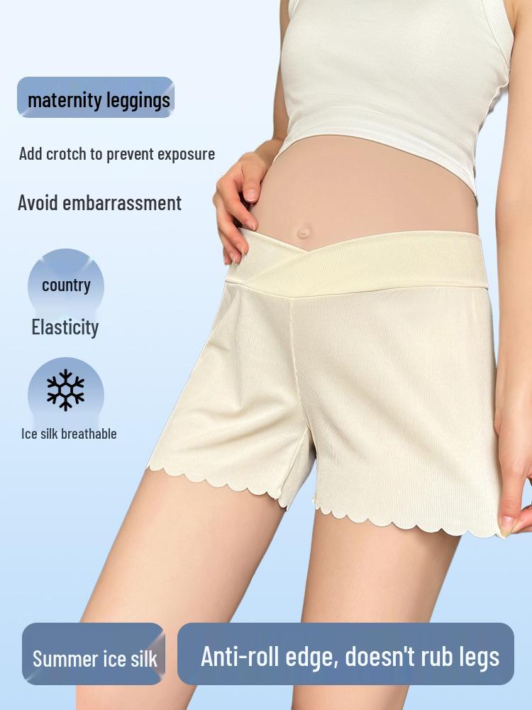 Plus Size Summer Maternity Anti-Exposure Ice Silk Cotton Shorts
