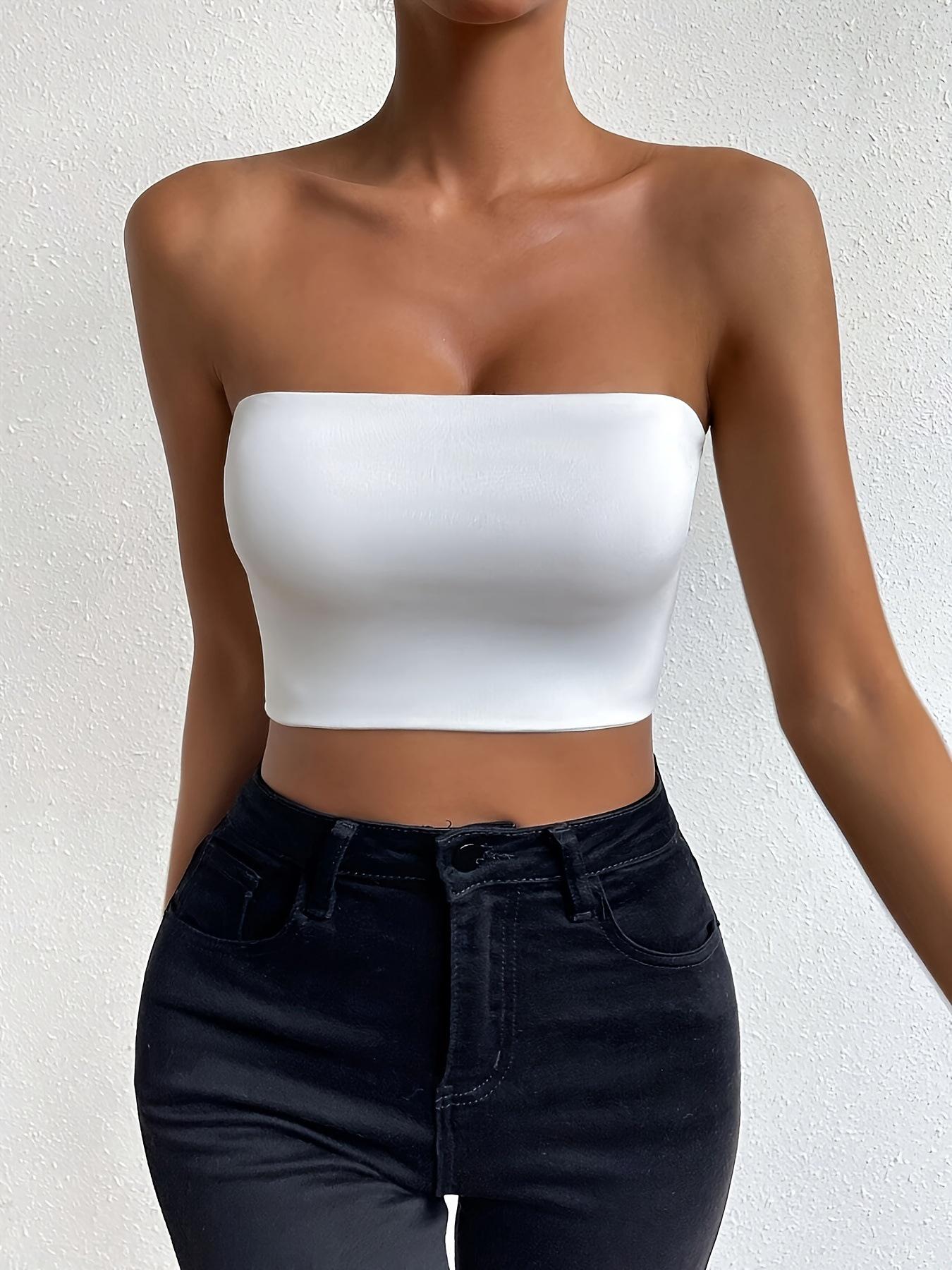 2026 Women s Sexy Slim Fit Solid Color Camisole Crop Top Bandeau L белый