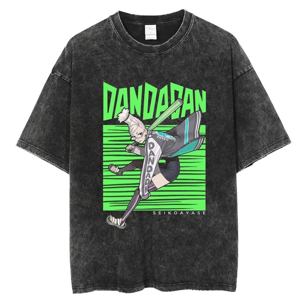 Washed Japanese Anima Dandadan Tshirt Retro Yk Short Sleeves Harajuku Casual Cotton Tshirt Oversized Trendy Unisex Tshirt