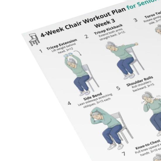 4Pcs 4-Week Chair Exercise Chart for Seniors Full Body Seated Stretching