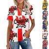 Women's Casual V Neck Short Sleeve Polo Shirt with Graphic Print Soft Lightweight Summer Top for Outdoor Everyday Wear