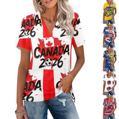 Women's Casual V Neck Short Sleeve Polo Shirt with Graphic Print Soft Lightweight Summer Top for Outdoor Everyday Wear
