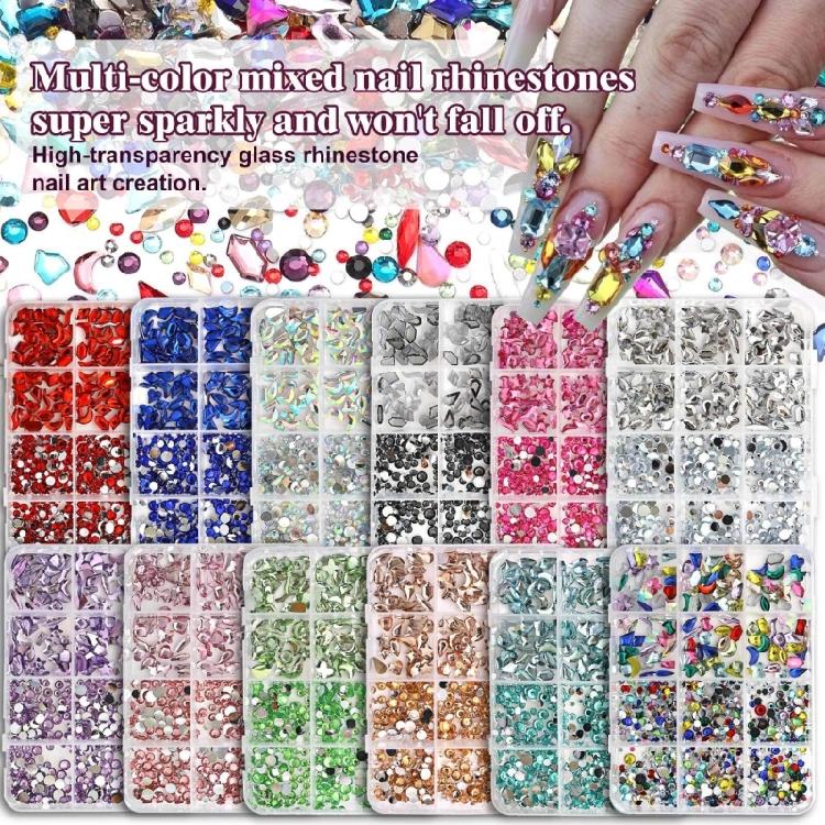 DIY Nail Art Kit With 3mm AB Transparent Flat Back Rhinestones 12 Compartments For Crafts And Fashion