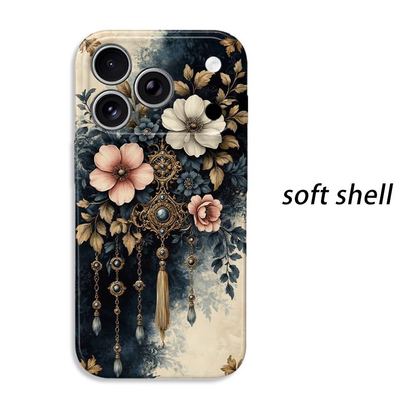 Antique Filigree Tassel Pendant Art Graphic Film Aesthetic Protective Shockproof Bumper Phone Case For iPhone 14 15 16 Pro Max Plus