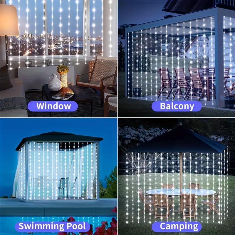 Guirlande Lumineuse Rideau Solaire Étanche IP54 8 Modes Lumières de Fond Décoratives pour Terrasse Clôture Balcon Décoration de Noël