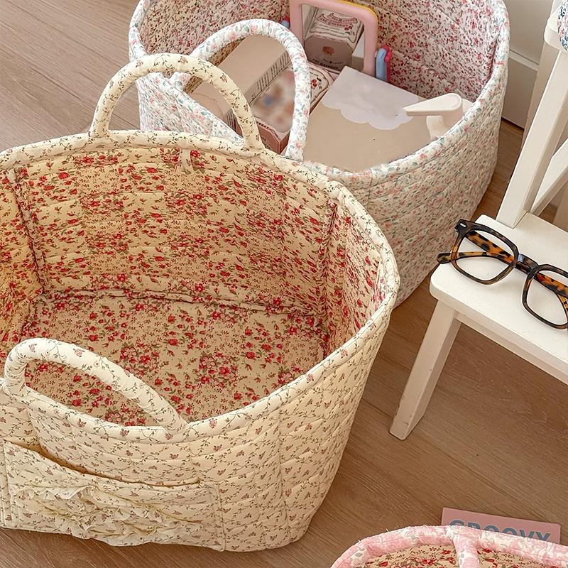 1PC Laundry Hamper Foldable Floral Design Lightweight Fabric Ins Style Miscellaneous Baskets Cute Storage Basket Sweet 32x26x25cm