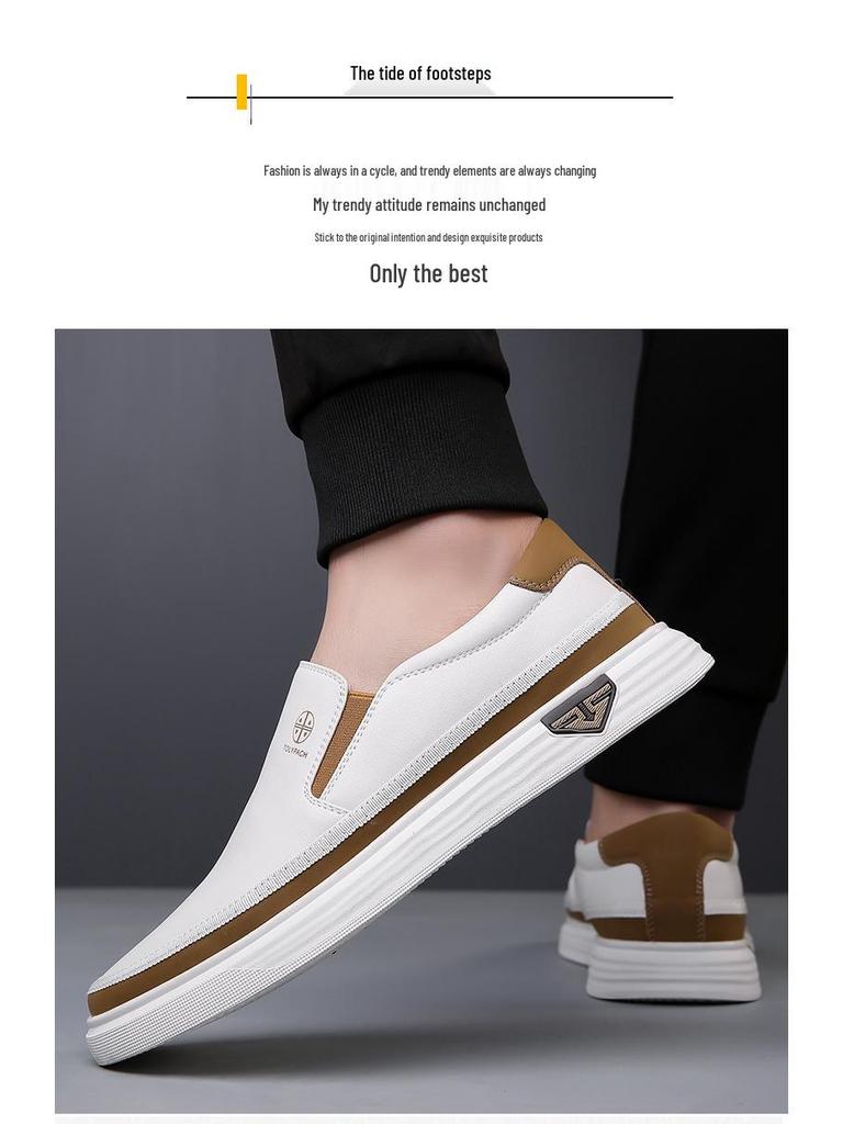 2025 Summer Slip-On Plus Size White Loafers: Non-Slip Soft Sole Casual Shoes for Middle-Aged Men